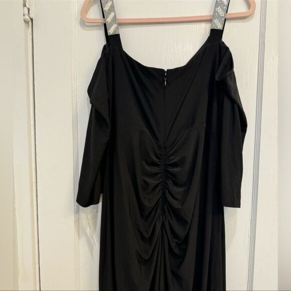 R&M Richards Black Cold Shoulder Gown with Rhinestone Detail Straps - 22W - NWT - Picture 5 of 10